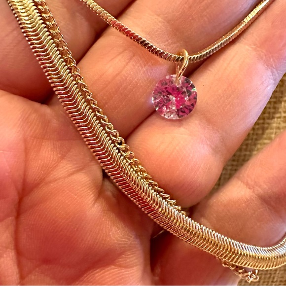 NWT Fashion Accents gold tone multi-strand necklace w/ cubic zirconia charm - Picture 8 of 11